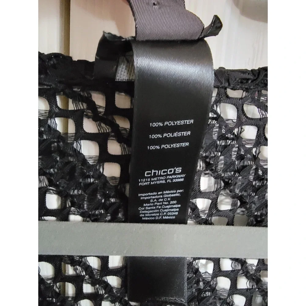 Chico's Travelers 3 Pullover Black Overlay Open Knit Top‎ SS Oversize NWOT - Picture 6 of 6